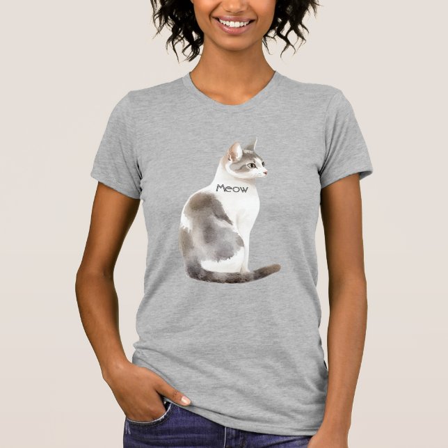 Camiseta Gato Blanco Gris (Anverso)