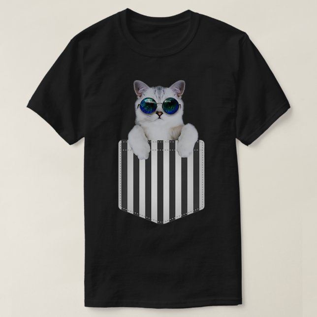 Camiseta Gato blanco Guay se sienta en el bolsillo (Diseño del anverso)
