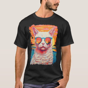 Camiseta Gato Blanco Hawaiano Pop Art