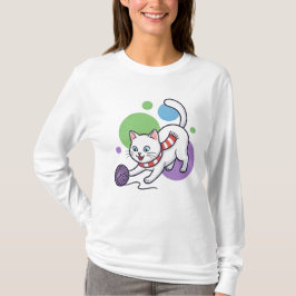 Camiseta Gato Blanco Juguetón Con Hilo