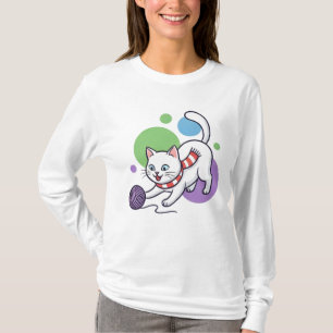 Camiseta Gato Blanco Juguetón Con Hilo
