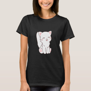 Camiseta Gato Blanco Kawaii Chibi con Lengua Fuera