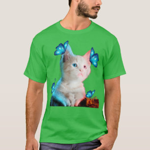 Camiseta Gato blanco lindo con adopción de gato de mariposa
