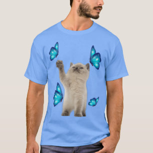 Camiseta Gato blanco lindo con adopción de gato de mariposa