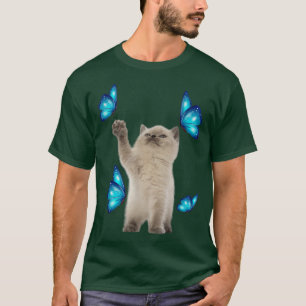 Camiseta Gato blanco lindo con adopción de gato de mariposa