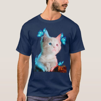 Camiseta Gato blanco lindo con adopción de gato de mariposa