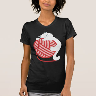 Camiseta Gato blanco lindo con bola de hilo