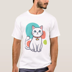 Camiseta Gato Blanco Lindo con Collar de Pescado