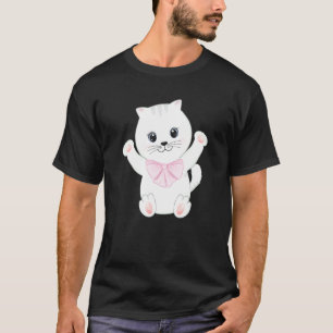 Camiseta Gato blanco lindo feliz gatito animal mascota con 