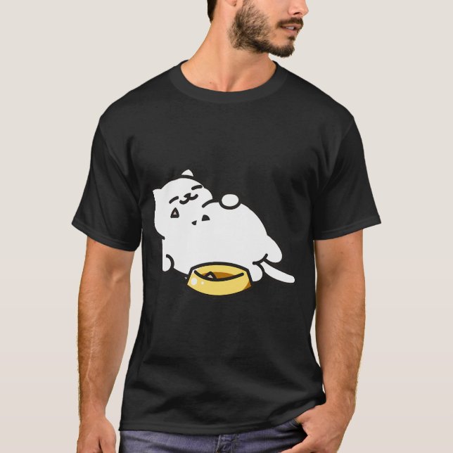 Camiseta Gato blanco lleno de comida (Anverso)