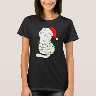 Camiseta Gato Blanco Luces del Árbol de Navidad Sombrero de