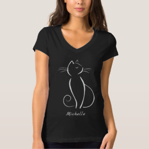 Camiseta Gato blanco Minimalista en negro Agregar nombre