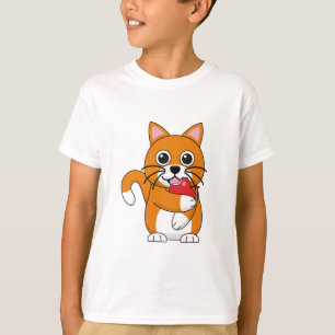 Camiseta Gato blanco Naranja lindo comiendo Personalizado d