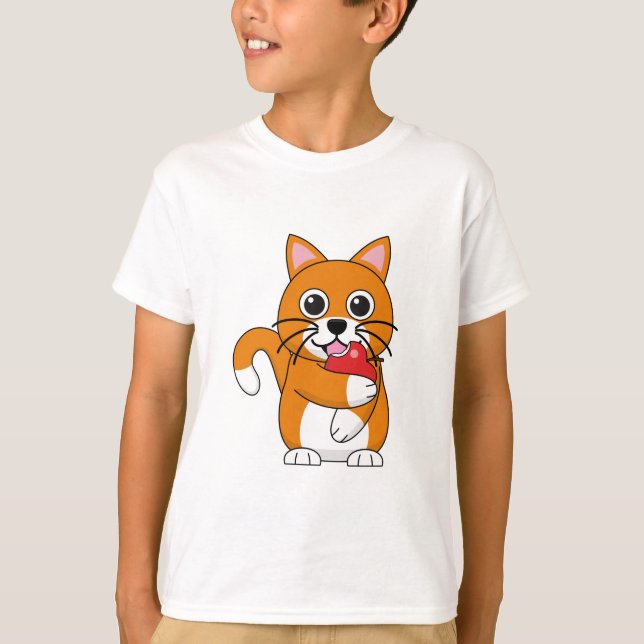 Camiseta Gato blanco Naranja lindo comiendo Personalizado d (Anverso)