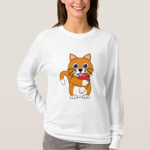 Camiseta Gato blanco Naranja lindo comiendo Personalizado d
