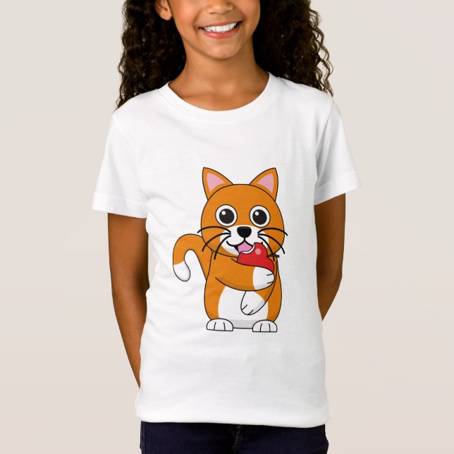 Camiseta Gato blanco Naranja lindo comiendo Personalizado d (Anverso)