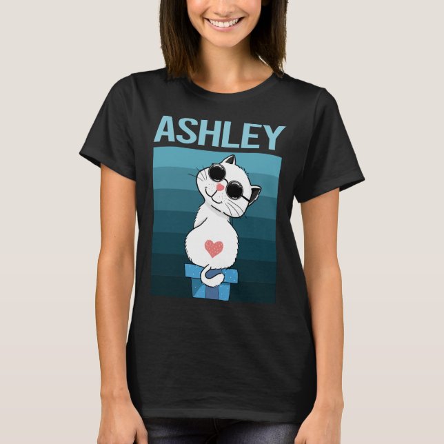 Camiseta Gato blanco - Nombre Ashley (Anverso)