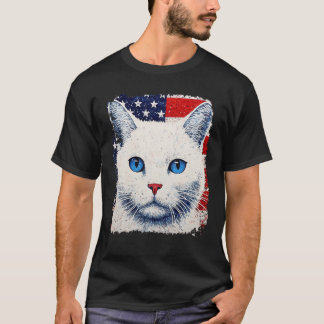 Camiseta Gato blanco patriótico de arte pop
