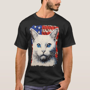 Camiseta Gato Blanco Patriótico Pop Art