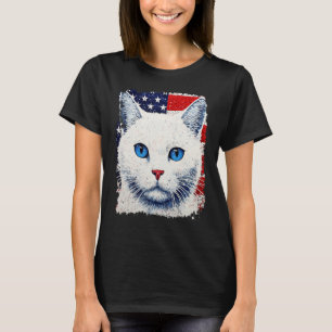 Camiseta Gato Blanco Patriótico Pop Art