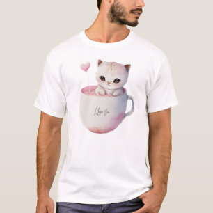 Camiseta Gato blanco-rosado en una taza de té (4)