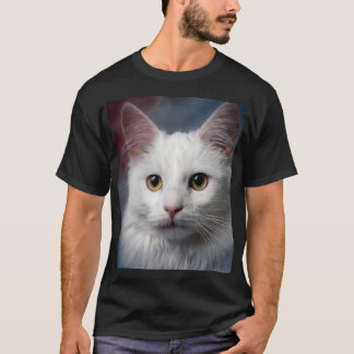 Camiseta Gato blanco turco angora rojo azul