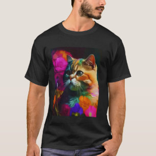 Camiseta gato blanco y flores, amante de los gatos, gato de