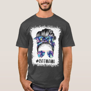 Camiseta Gato blanqueado Mamá Messy Hair Bun Sunflower Madr