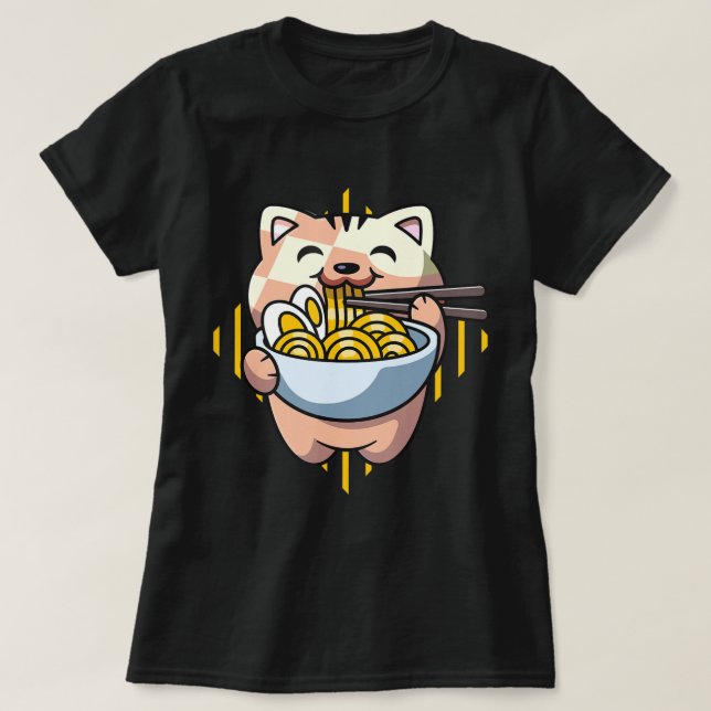Camiseta gato boba come ramen anime kawaii neko gato bebien (Diseño del anverso)