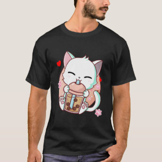 Camiseta Gato Boba Té Burbuja Té Kawaii Anime Japonés Neko