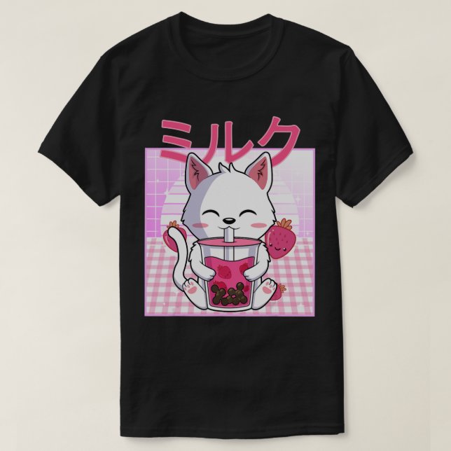 Camiseta Gato Boba Tea Bubble Tea Anime Kawaii Neko Gift Ki (Diseño del anverso)
