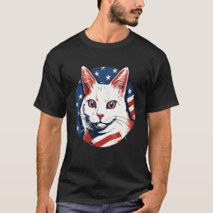 Camiseta Gato Bobtail Japonés con bandera estadounidense de