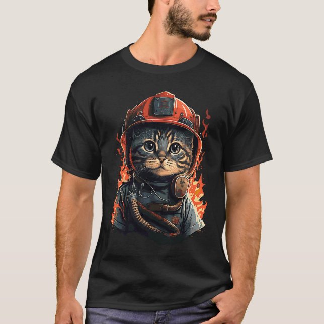 Camiseta Gato bombero gatito casco de bombero Bombero  (Anverso)