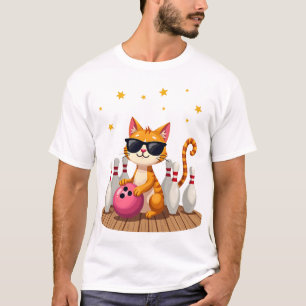 Camiseta Gato Bonito Con Gafas De Sol Gato Jugando Bolos Pa