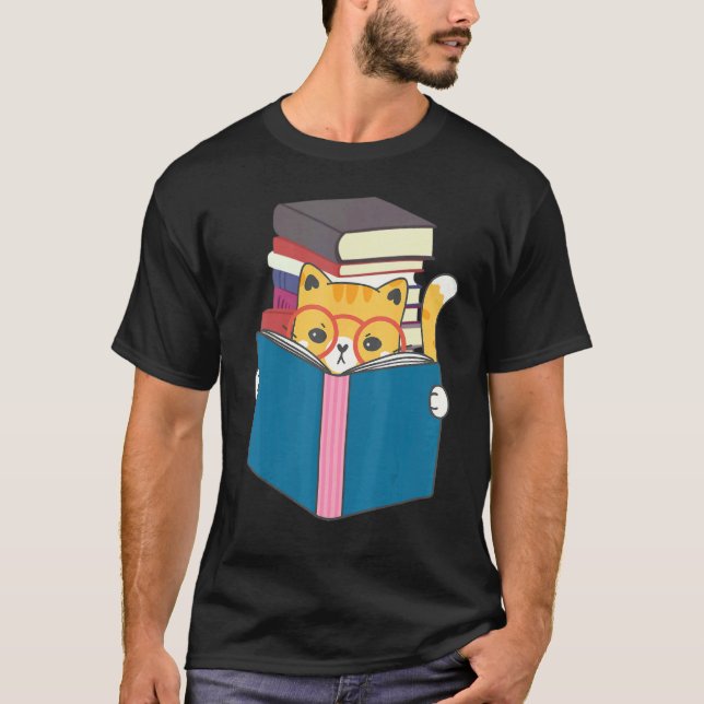 Camiseta Gato Bonito Leyendo Libros (Anverso)