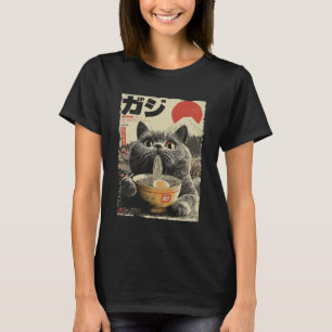 Camiseta Gato Bonito Ramen Estética Japonesa Ukiyo-e Fuji A