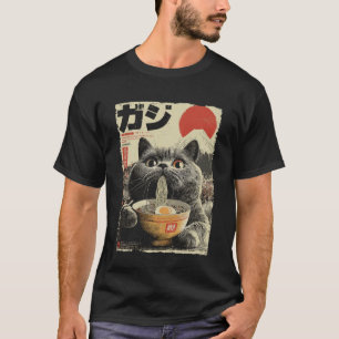 Camiseta Gato Bonito Ramen Estética Japonesa Ukiyo-e Fuji A