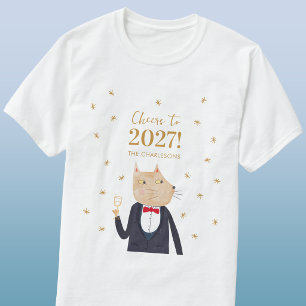 Camiseta Gato brinda por el Año Nuevo 2027 Personalizado