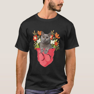 Camiseta Gato British Shorthair en Floral de Bolsillo Famil