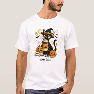 Camiseta Gato bruja adorable latte especias de calabaza Hal