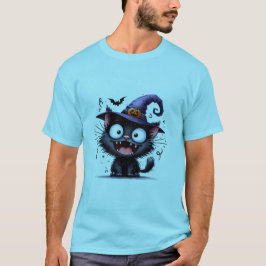 Camiseta Gato bruja de Halloween con sombrero de calabaza a