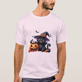 Camiseta Gato bruja de Halloween lindo y amigo de calabaza 