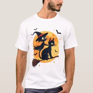 Camiseta Gato Bruja en una Escoba � Vector Noche de Hallowe