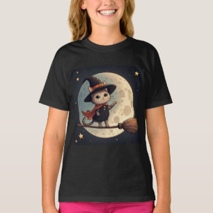 Camiseta Gato Bruja Encantador Tema de Halloween bajo la Lu
