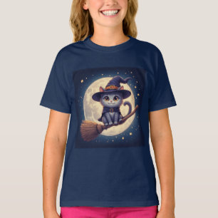 Camiseta Gato Bruja Lindo Vuela a Través de la Noche de Lun