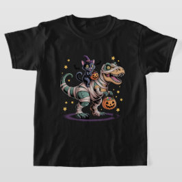 Camiseta Gato Bruja Montando T-Rex Momia – Dino de Hallowee