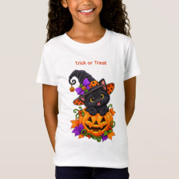 Camiseta Gato Bruja Negro en Calabaza de Halloween Personal