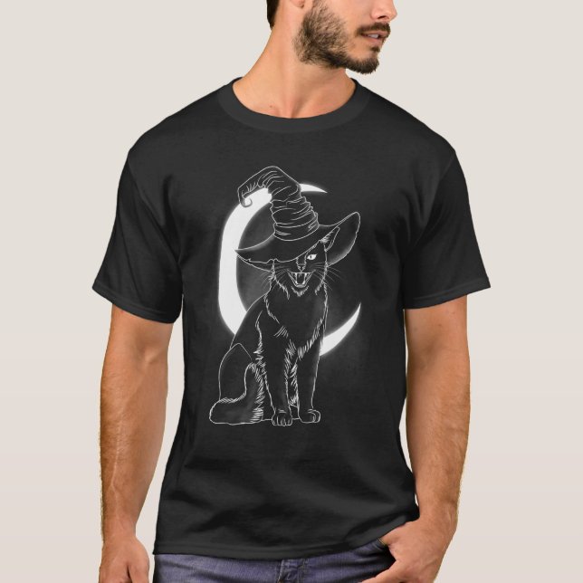 Camiseta Gato Bruja Sombrero Espantoso Gatito Halloween 2 (Anverso)