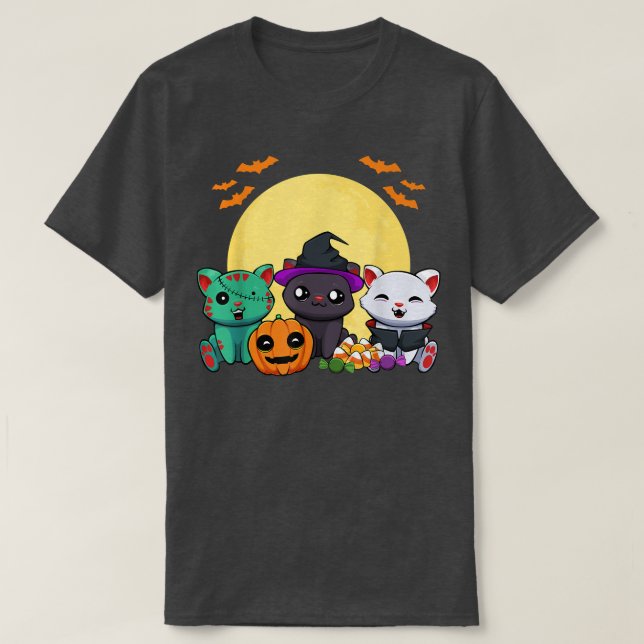 Camiseta Gato Bruja Zombie Vampiro Lazy Halloween Costume C (Diseño del anverso)