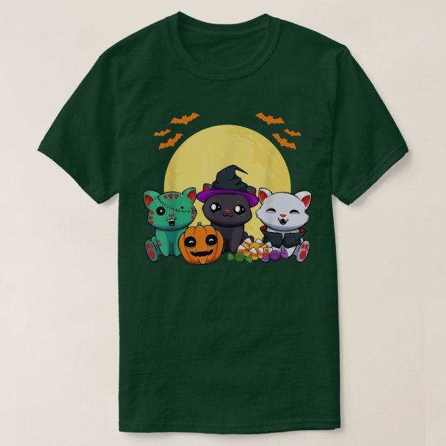 Camiseta Gato Bruja Zombie Vampiro Lazy Halloween Costume C (Diseño del anverso)